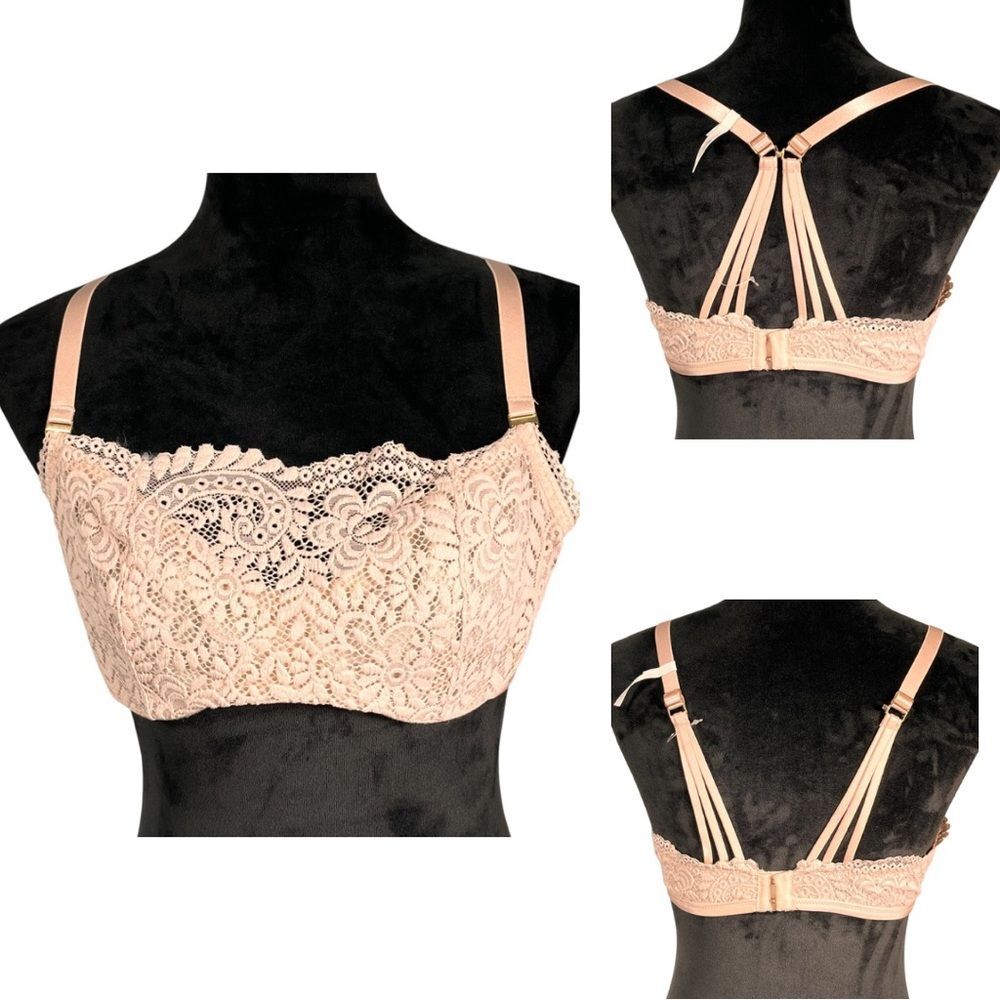 Aerie Pink Lace Underwire Bra Strappy Convertible Back Balconette 38C